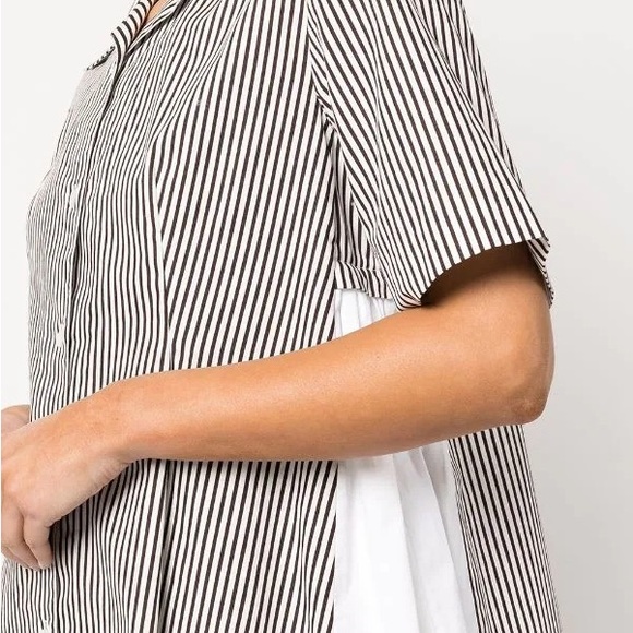 NWT Adam Lippes Brown White Stripe Short Sleeve Poplin Button Down Top - 8 - Picture 6 of 7